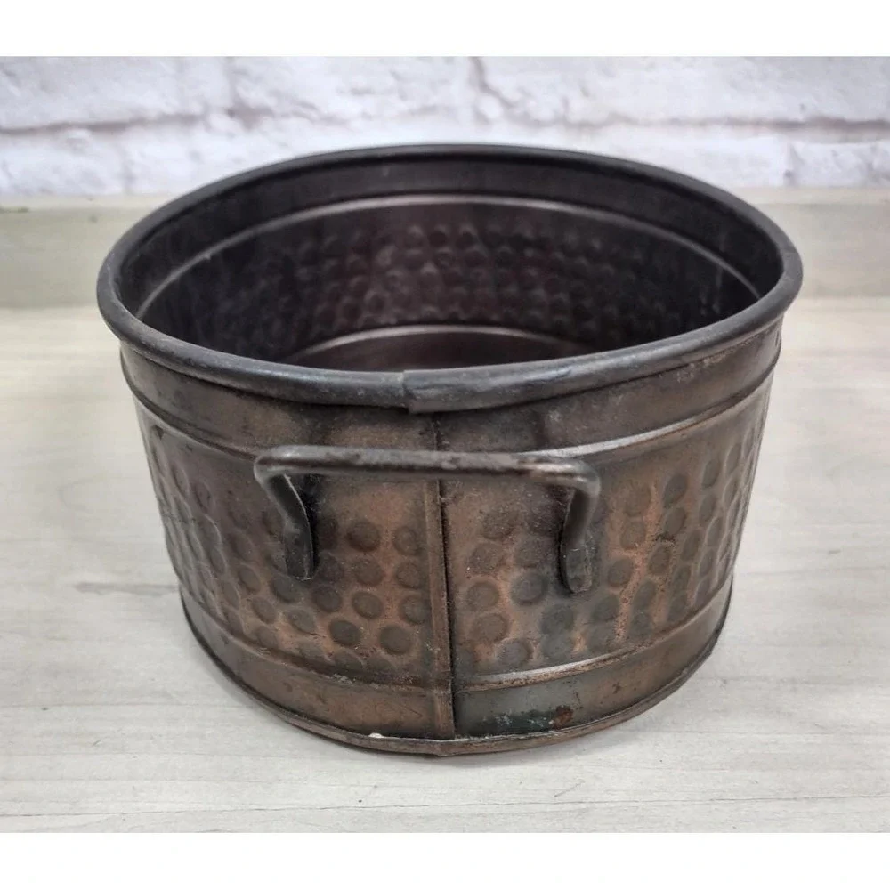 Vintage Oval Planter Pot Distressed Hammered Copper Color Metal Rustic Retro